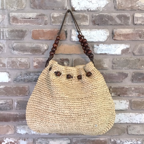 Flora Bella Handbags - FLORA BELLA Women’s Raffia Grass Leather Handles Wood Ball Accents XL Tote Bag